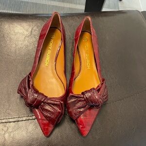 Tory Burch Red Knotted eel Leather pointed toes Flats shoes US 8 M